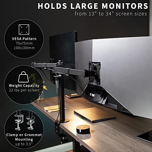 Full Motion Dual Monitor Desk Mount Clamp Stand VESA, Double Center Arm Joint. Picture 3