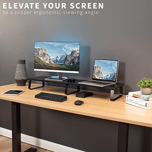 39 inch Extra Long Monitor Stand, Wood & Steel Desktop Riser, Dual Screen. Picture 6