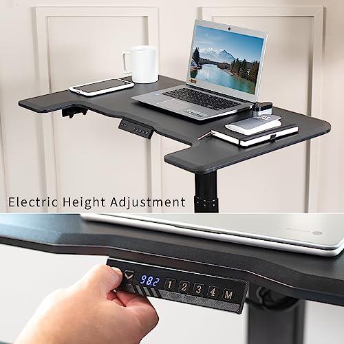 Black Electric Mobile Height Adjustable 36 inch Dual Platform Standing Desk. Picture 7