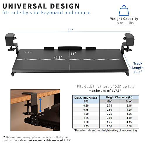 Large Height Adjustable Under Desk Keyboard Tray, C-clamp Mount System. Picture 6