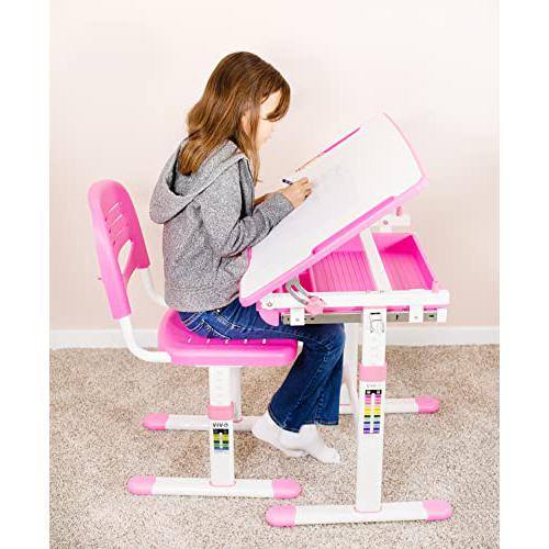 Pink Height Adjustable Children's Desk and Chair Set. Picture 2