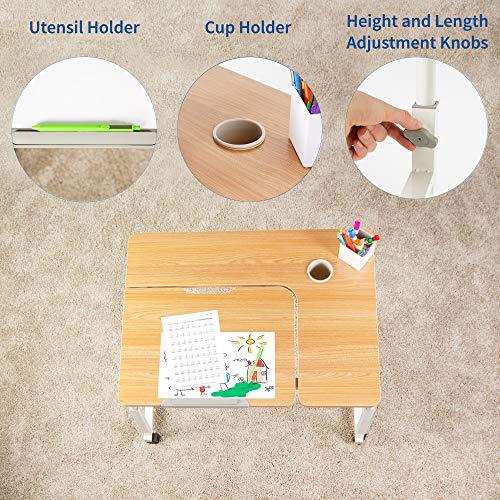 Height and Length Adjustable Mobile Desk for Kids and Adults, Tilting Table Top. Picture 5