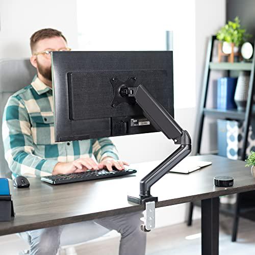 Single Monitor Height Adjustable Counterbalance Pneumatic Arm Desk Mount Stand. Picture 4