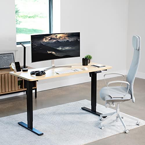 Electric Height Adjustable 60 x 24 inch Memory Stand Up Desk, Light Wood. Picture 2