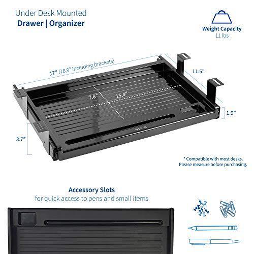 Black 17 inch Mounted Sliding Under Desk Slim Pull-out Pencil Drawer. Picture 2