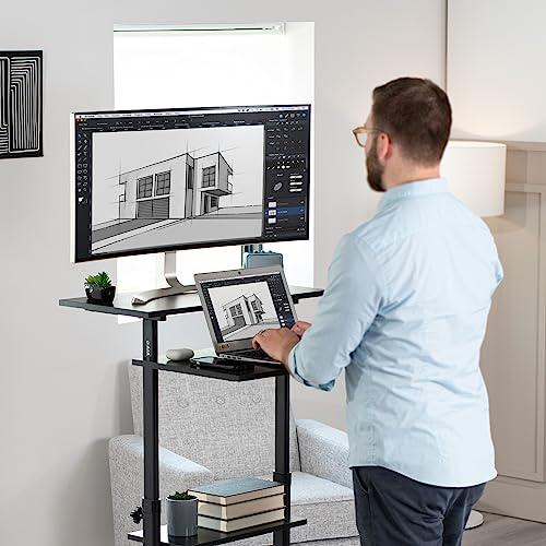 Mobile Height Adjustable Table Stand Up Desk with Storage. Picture 4