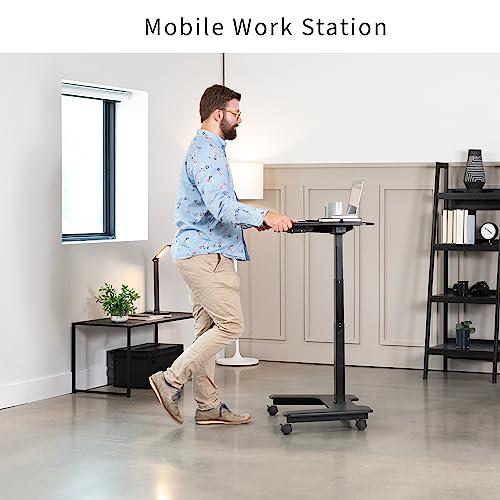 Black Electric Mobile Height Adjustable 36 inch Dual Platform Standing Desk. Picture 4