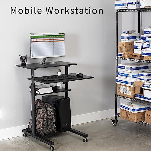 Mobile Height Adjustable Table Stand Up Desk with Storage. Picture 8