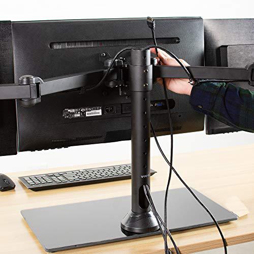 Black Triple Monitor Mount Freestanding Desk Stand with Glass Base, Heavy Duty. Picture 8