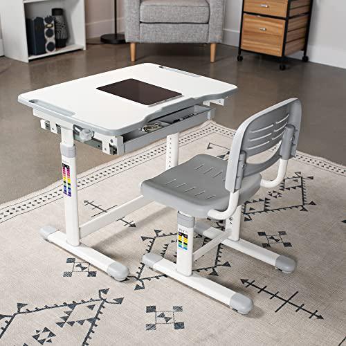 Gray Height Adjustable Childrens Desk and Chair Set. Picture 9