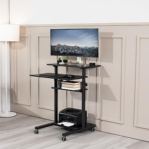 Mobile Height Adjustable Table Stand Up Desk with Storage. Picture 2