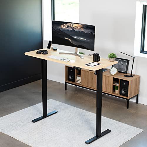 Electric Height Adjustable 60 x 24 inch Memory Stand Up Desk, Light Wood. Picture 9