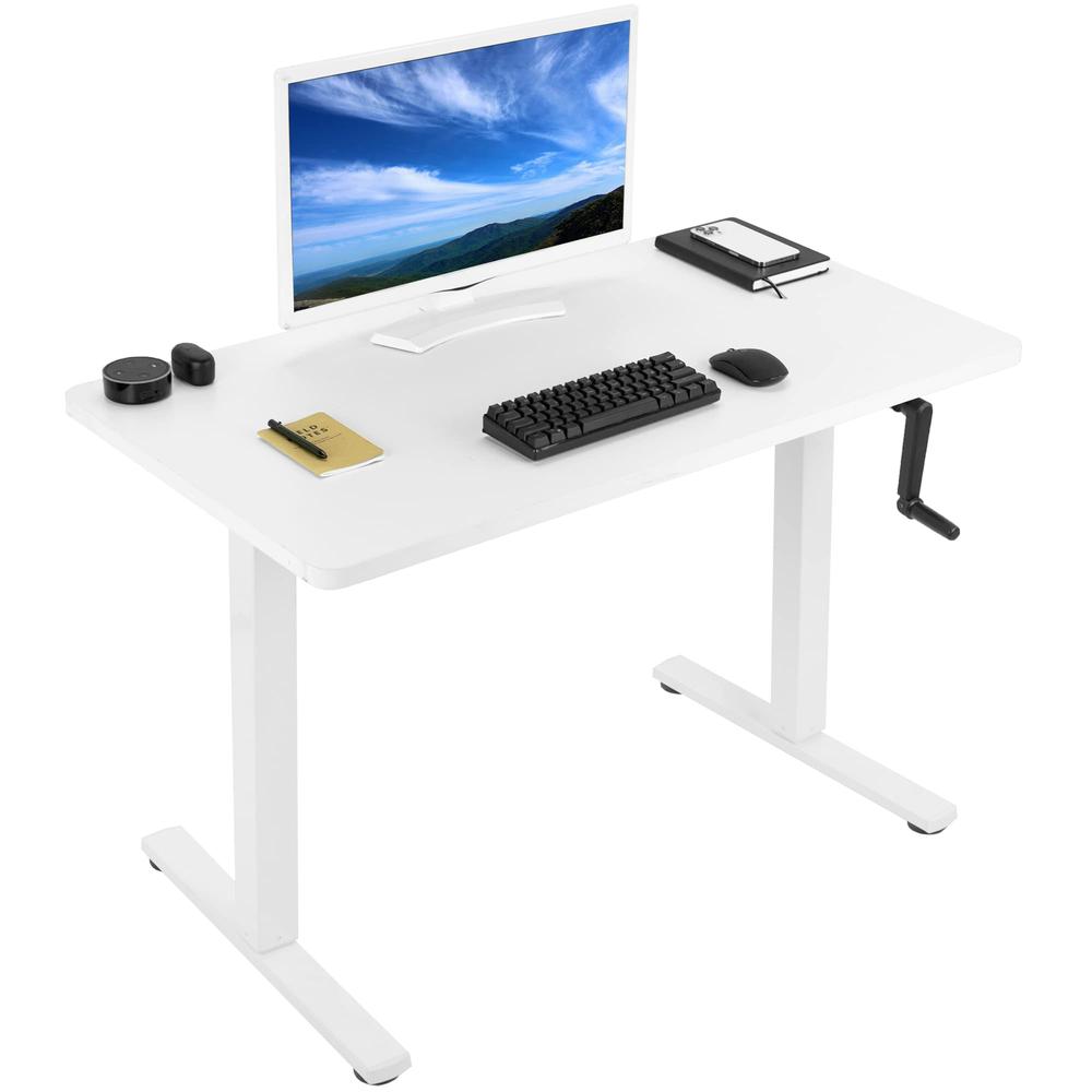 Manual Height Adjustable 43 x 24 inch Stand Up Desk, White. Picture 1
