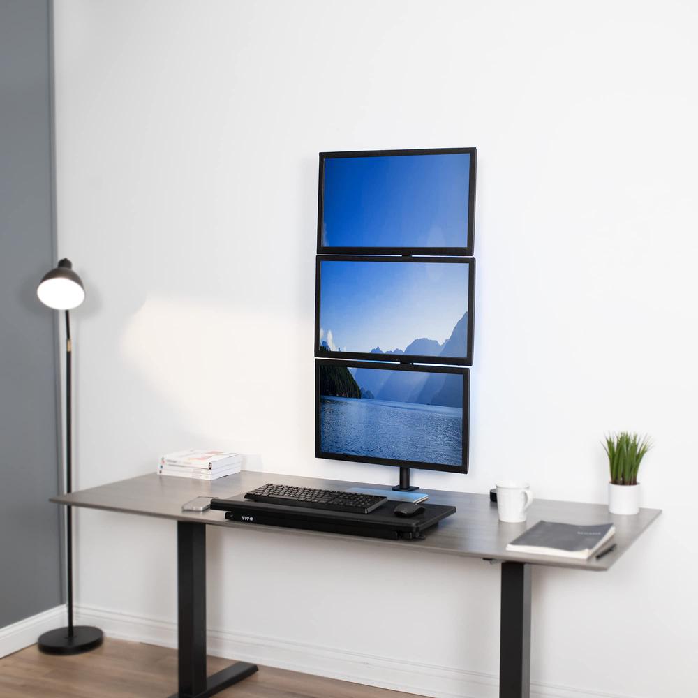 Triple LCD Monitor Desk Stand, Desktop Mount, Stacked Vertical 3 Screens. Picture 9