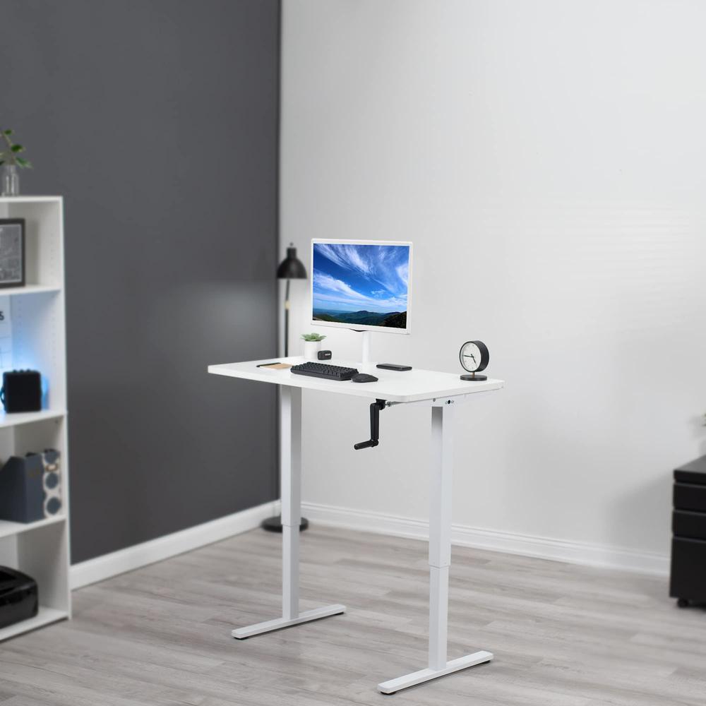 Manual Height Adjustable 43 x 24 inch Stand Up Desk, White. Picture 2