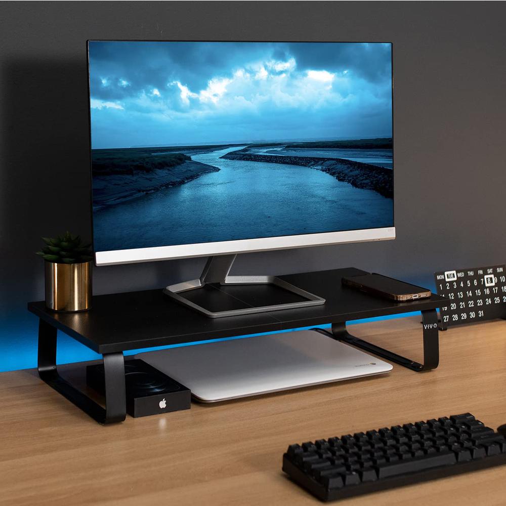 24 inch Monitor Stand, Wood & Steel Desktop Riser, Screen, Keyboard. Picture 2