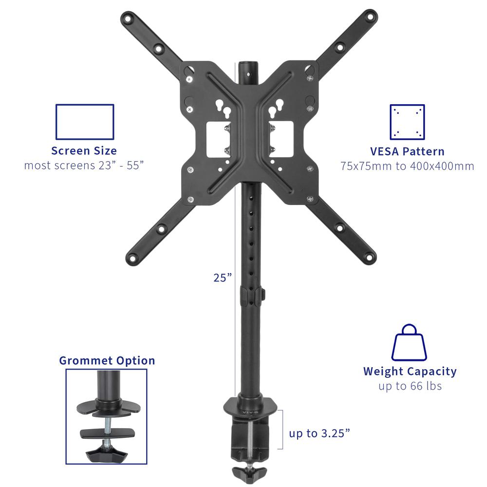 Black Ultra Wide Screen TV Desk Mount for up to 55 inch Screens. Picture 2