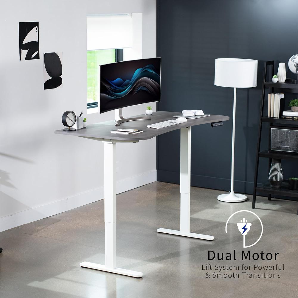 Electric Height Adjustable 63 x 32 in Memory Stand Up Desk, Dark Gray Table Top. Picture 2
