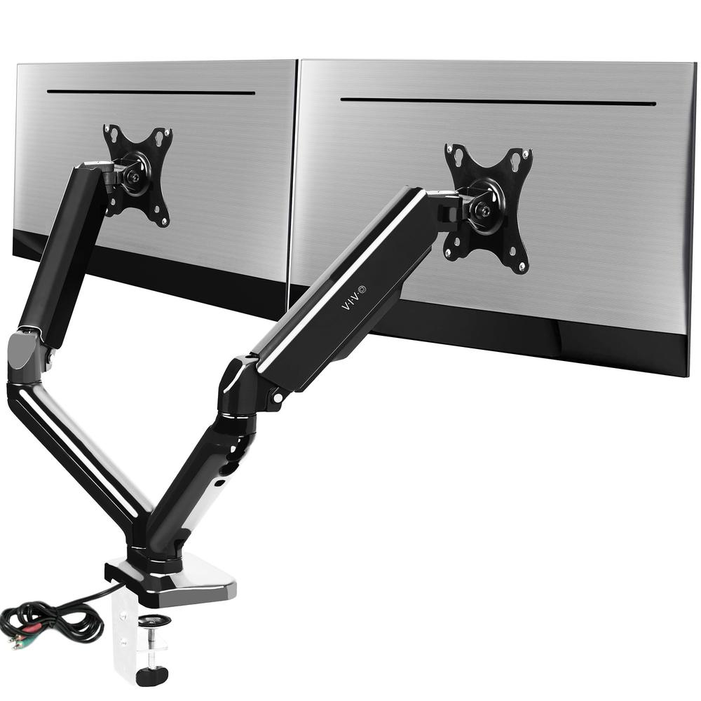 Dual Monitor Height Adjustable Counterbalance Pneumatic Desk Mount Stand. Picture 1