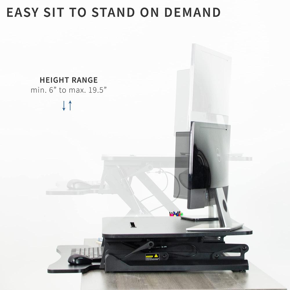 Black Deluxe Height Adjustable 36 inch Standing Desk Converter. Picture 3
