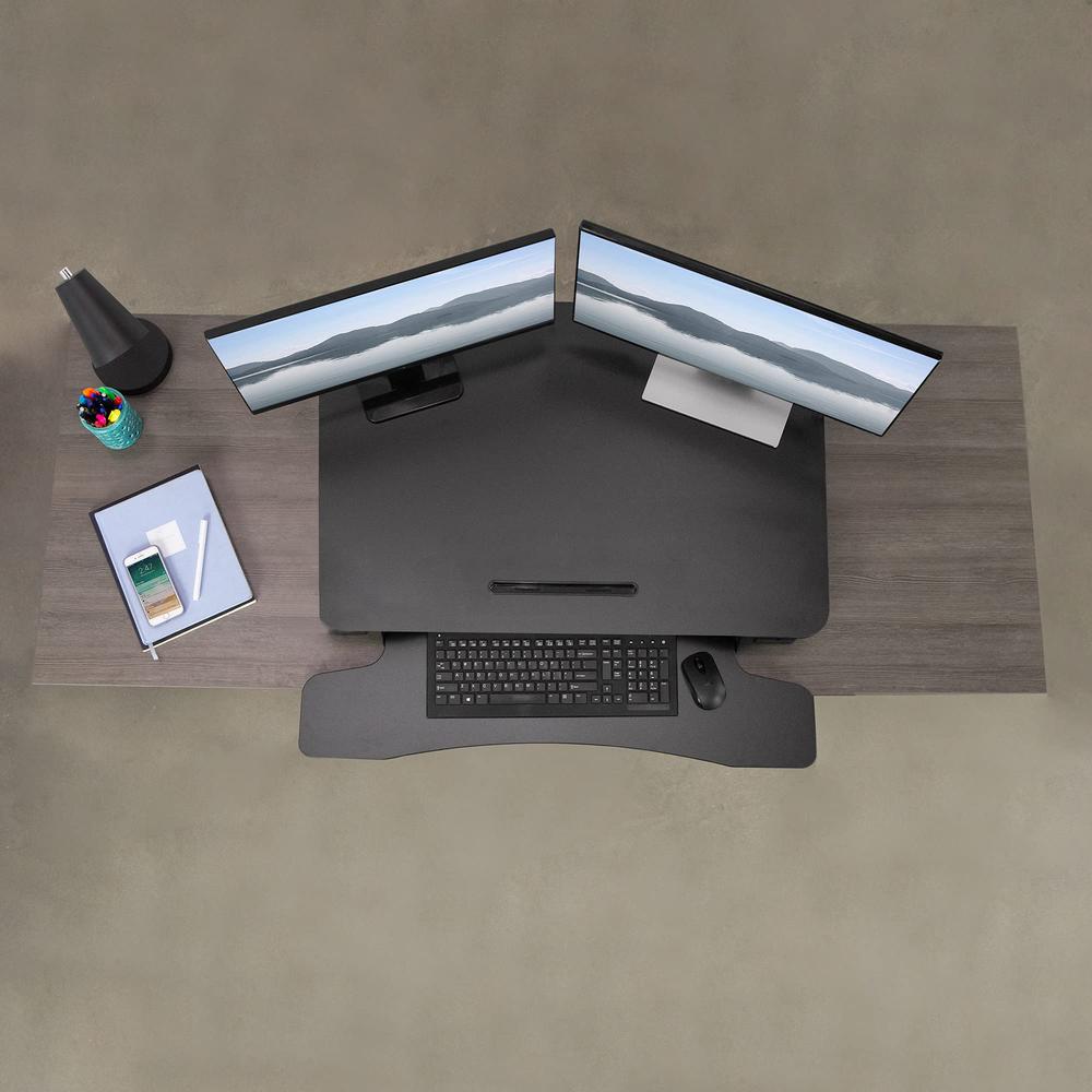 Black Deluxe Height Adjustable 36 inch Standing Desk Converter. Picture 6