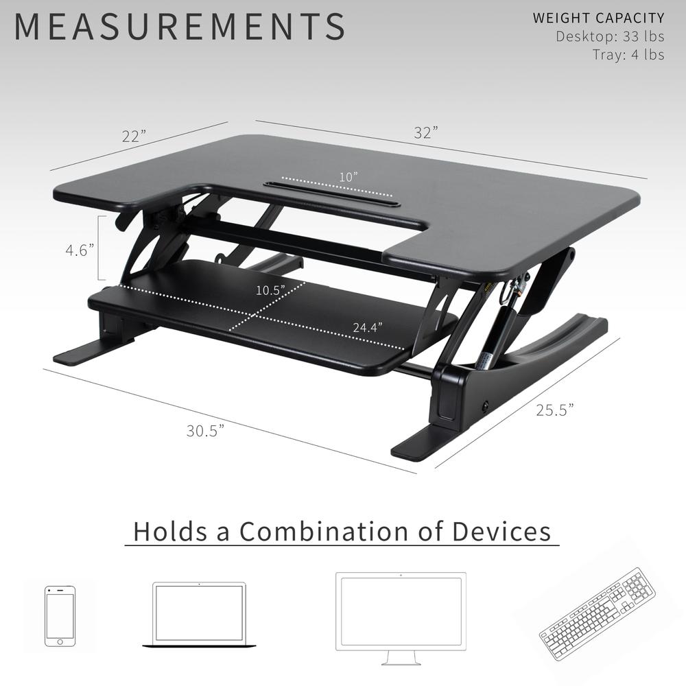 32 inch Height Adjustable Stand Up Desk Converter, V Series. Picture 3