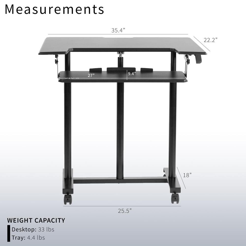 Mobile Height Adjustable Table, Stand Up Desk Cart with Sliding Keyboard Tray. Picture 3