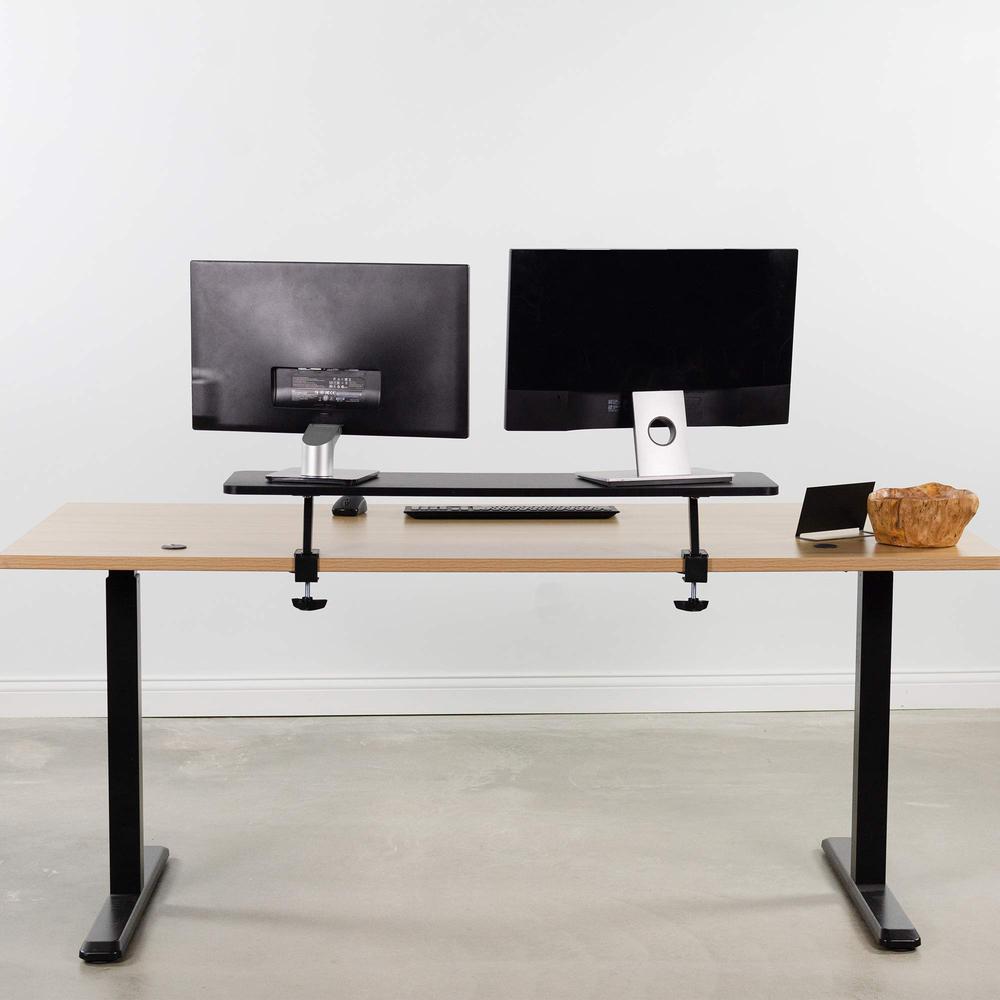 Black Clamp-on Large 40 inch Ergonomic Desk Shelf, Dual Computer Monitor. Picture 6