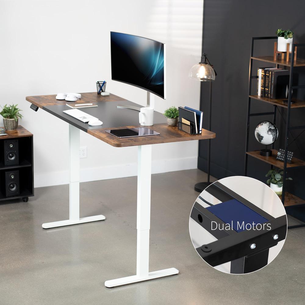 Electric Height Adjustable 71 x 30 inch Memory Stand Up Desk, Black and Rustic. Picture 8