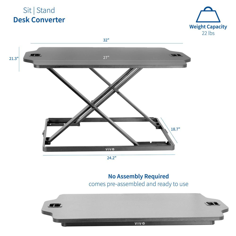 Single Top Height Adjustable 27 inch Standing Desk Converter. Picture 2