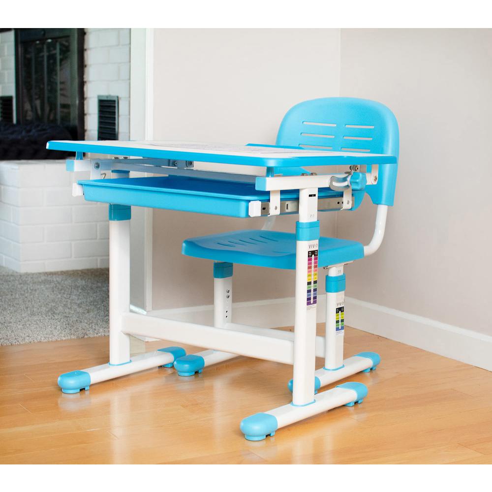 Blue Height Adjustable Childrens Desk and Chair Set. Picture 9