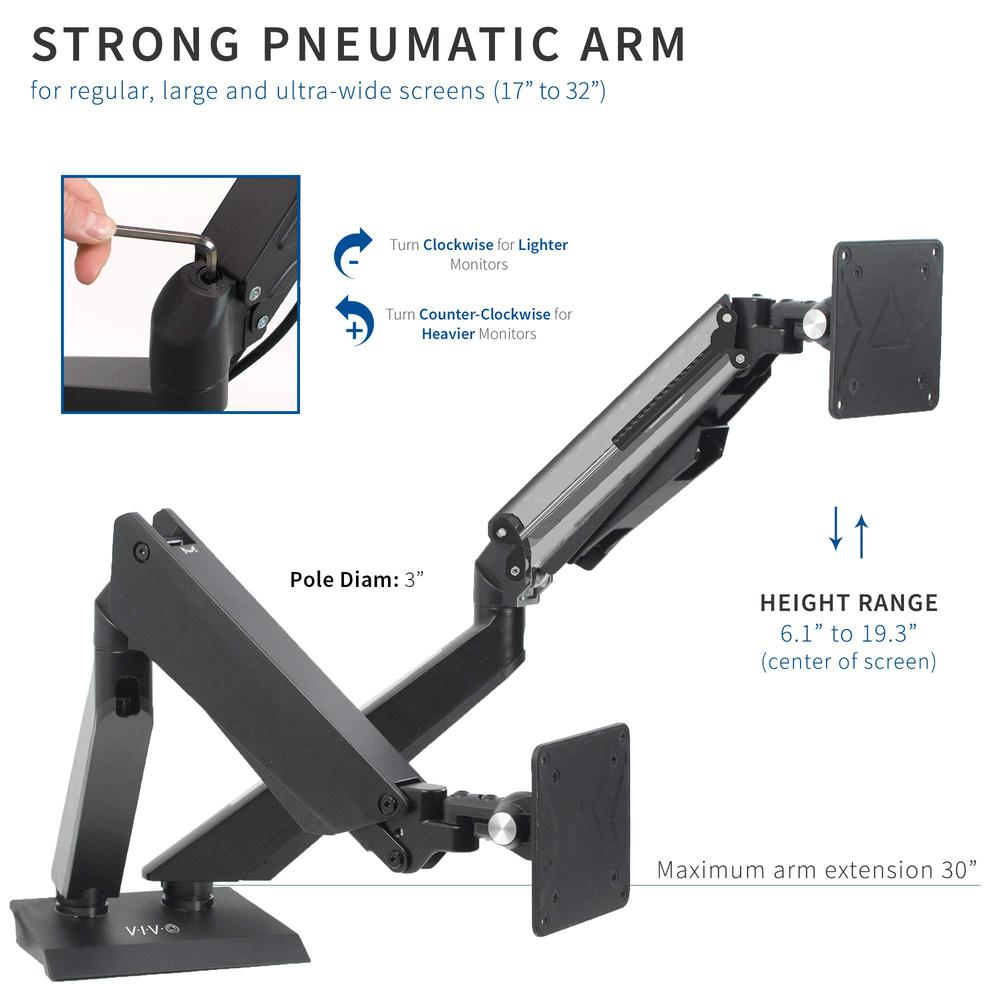 Premium Dual 17 to 32 inch Gaming Pneumatic Monitor Arms Clamp. Picture 2