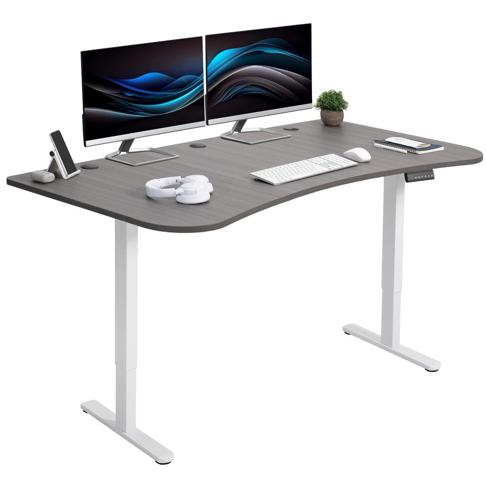 Electric Height Adjustable 63 x 32 in Memory Stand Up Desk, Dark Gray Table Top. Picture 1
