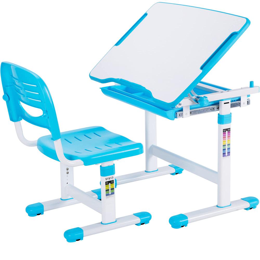 Blue Height Adjustable Childrens Desk and Chair Set. Picture 1