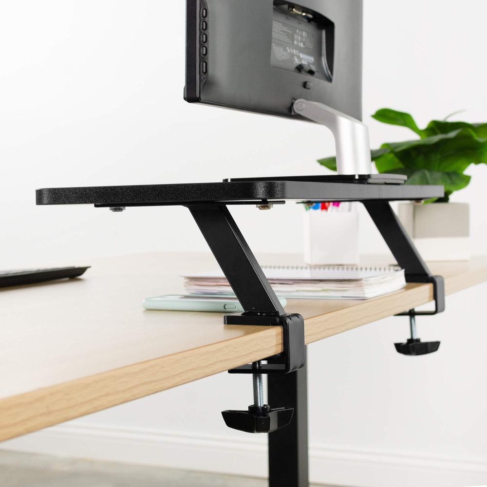 Black Clamp-on Small 26 inch Ergonomic Desk Shelf. Picture 7