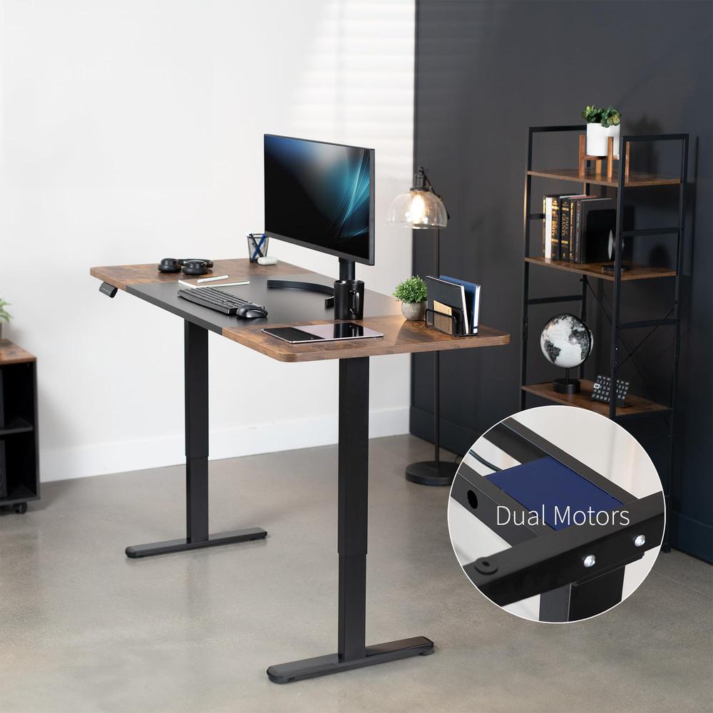 Electric Height Adjustable 71 x 30 inch Memory Stand Up Desk, Black and Rustic. Picture 8