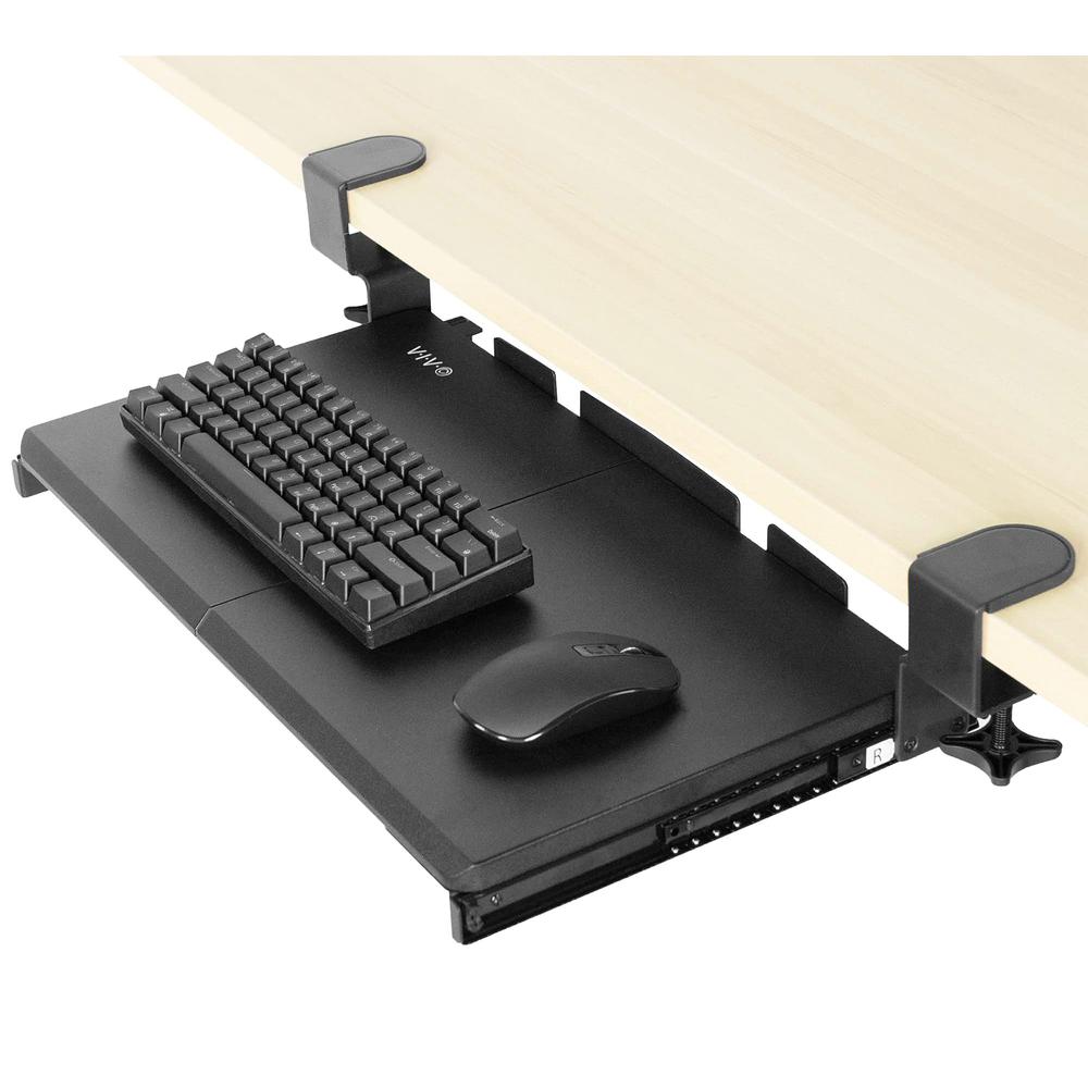 Small Keyboard Tray, Under Desk Pull Out with Extra Sturdy C Clamp Mount System. Picture 1