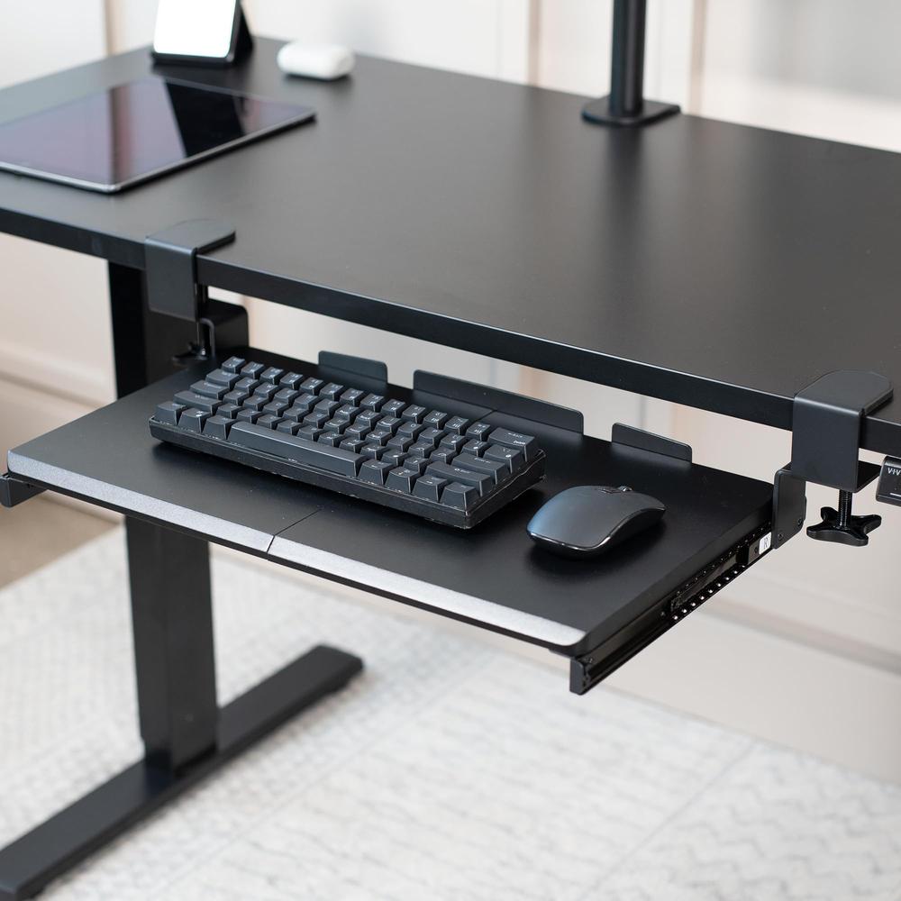 Small Keyboard Tray, Under Desk Pull Out with Extra Sturdy C Clamp Mount System. Picture 2