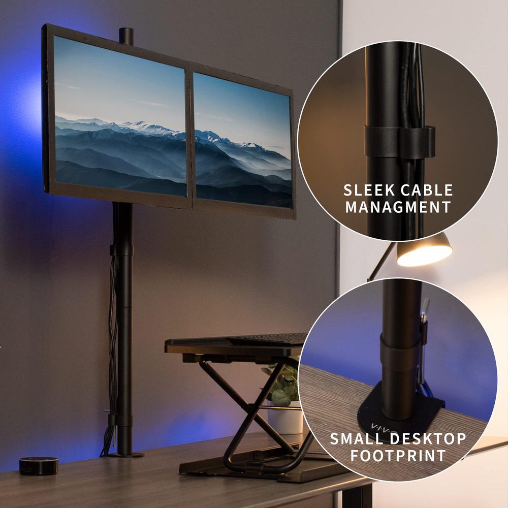 Dual Monitor Stand Up Desk Mount Extra Tall 39 inch Pole, Fully Adjustable Stand. Picture 6