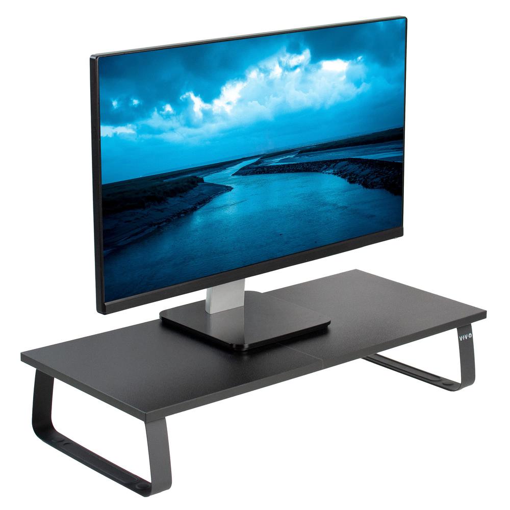 24 inch Monitor Stand, Wood & Steel Desktop Riser, Screen, Keyboard. Picture 1