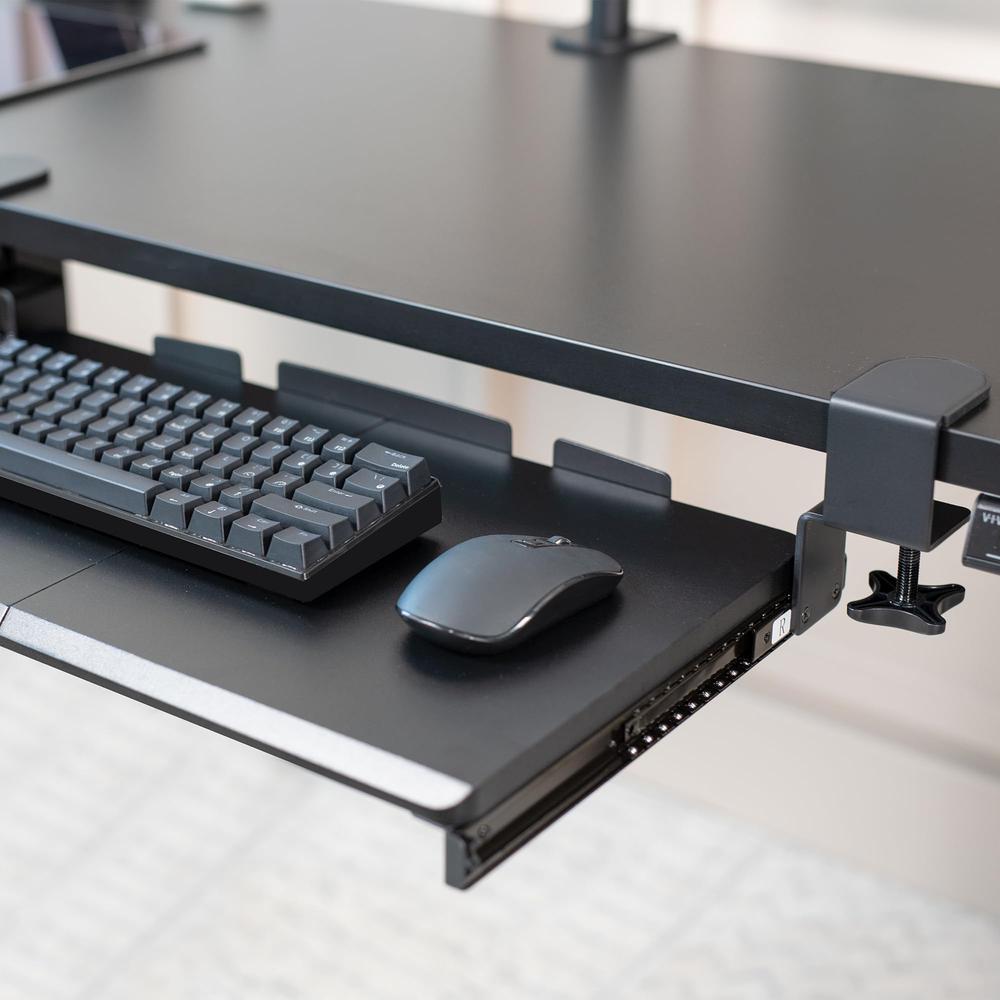 Small Keyboard Tray, Under Desk Pull Out with Extra Sturdy C Clamp Mount System. Picture 9