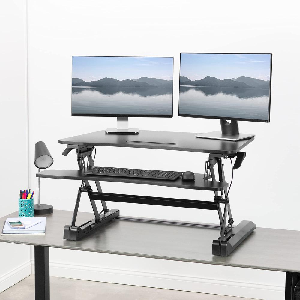Black Deluxe Height Adjustable 36 inch Standing Desk Converter. Picture 2