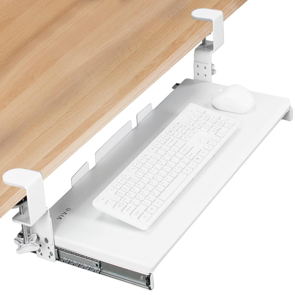 Large Height Adjustable Under Desk Keyboard Tray, C-clamp Mount System. Picture 1
