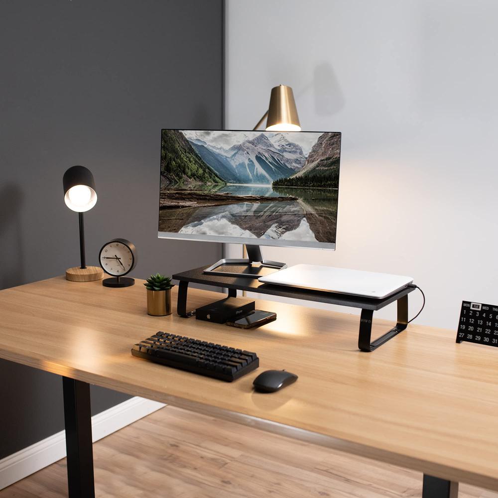 24 inch Monitor Stand, Wood & Steel Desktop Riser, Screen, Keyboard. Picture 4