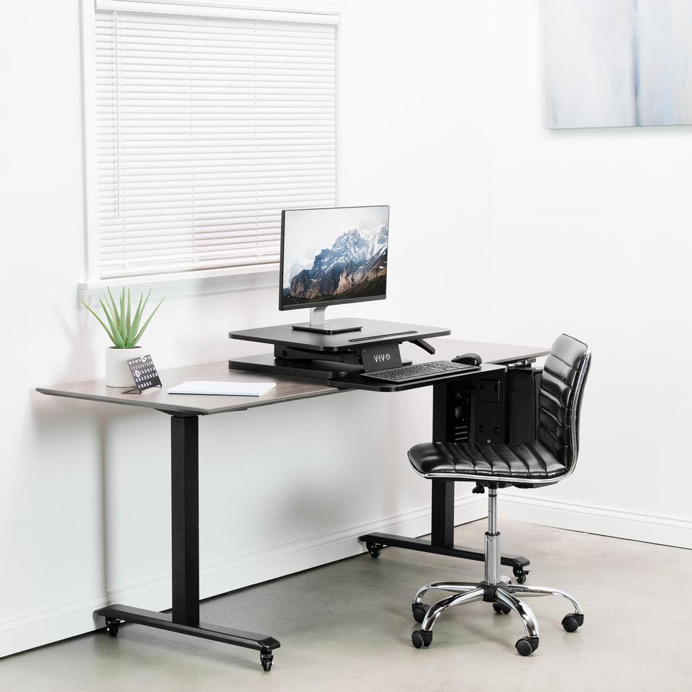 VIVO Black Height Adjustable 25 inch Standing Desk Converter, Compact Sit Stand Tabletop Monitor Riser Workstation, DESK-V001G. Picture 8