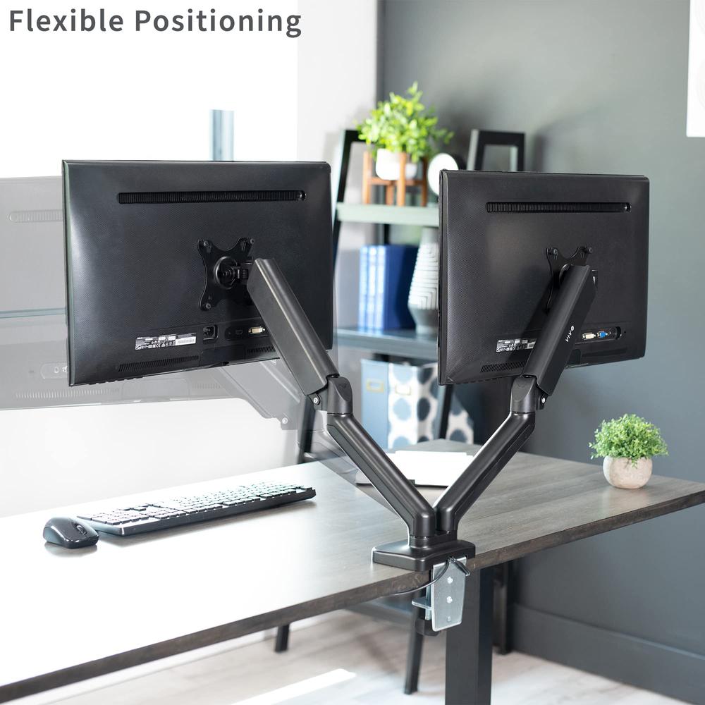 Dual Monitor Height Adjustable Counterbalance Pneumatic Desk Mount Stand. Picture 6