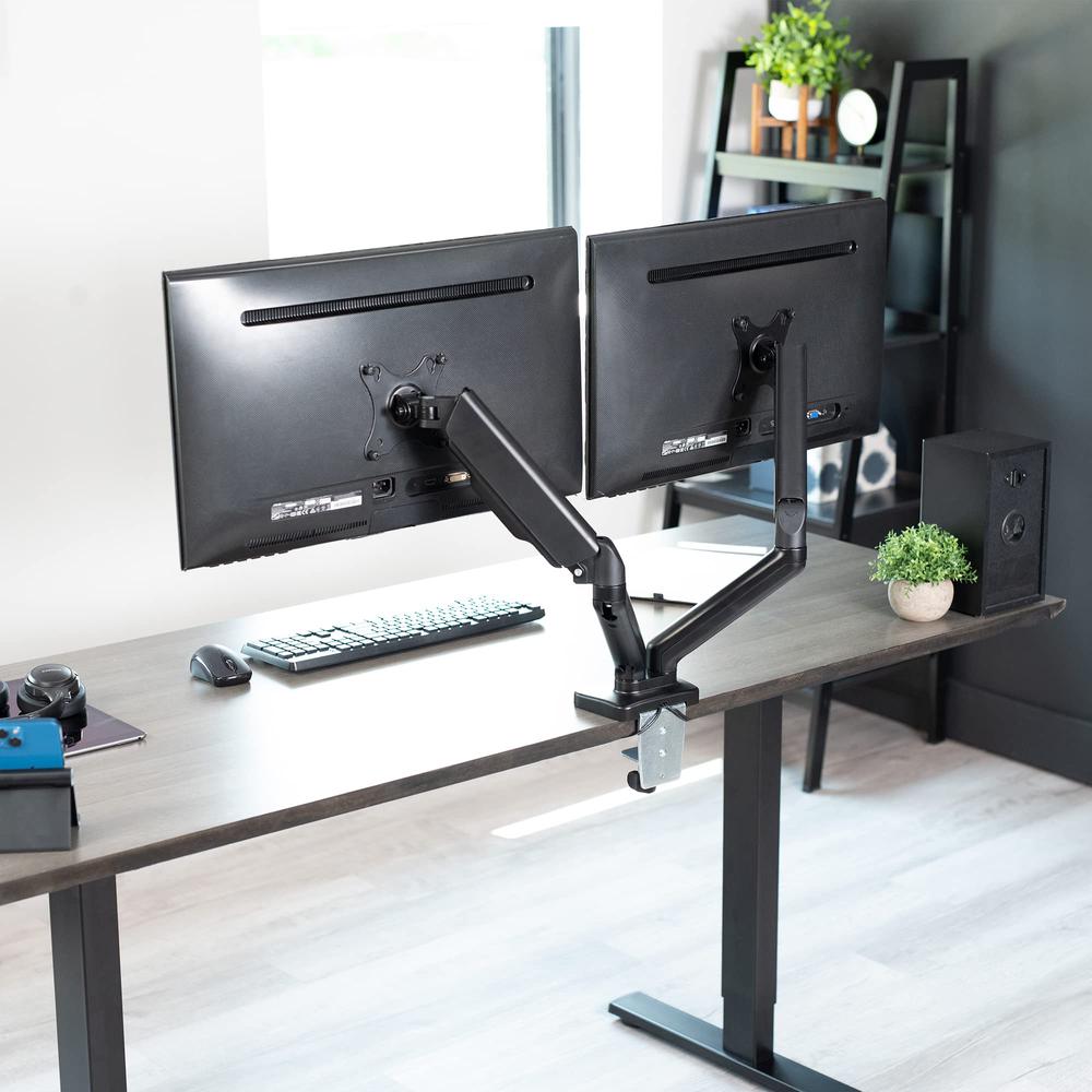 Dual Monitor Height Adjustable Counterbalance Pneumatic Desk Mount Stand. Picture 2