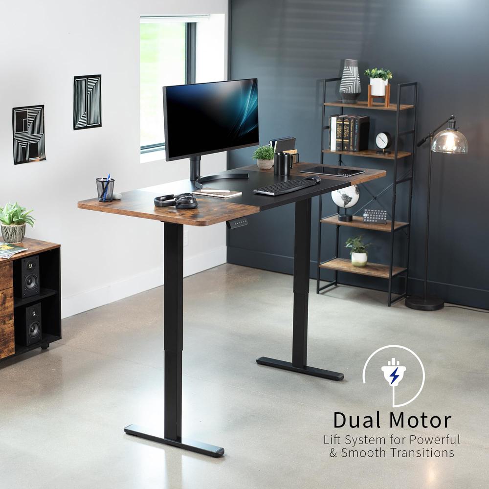 Electric Height Adjustable 71 x 30 inch Memory Stand Up Desk, Black and Rustic. Picture 2