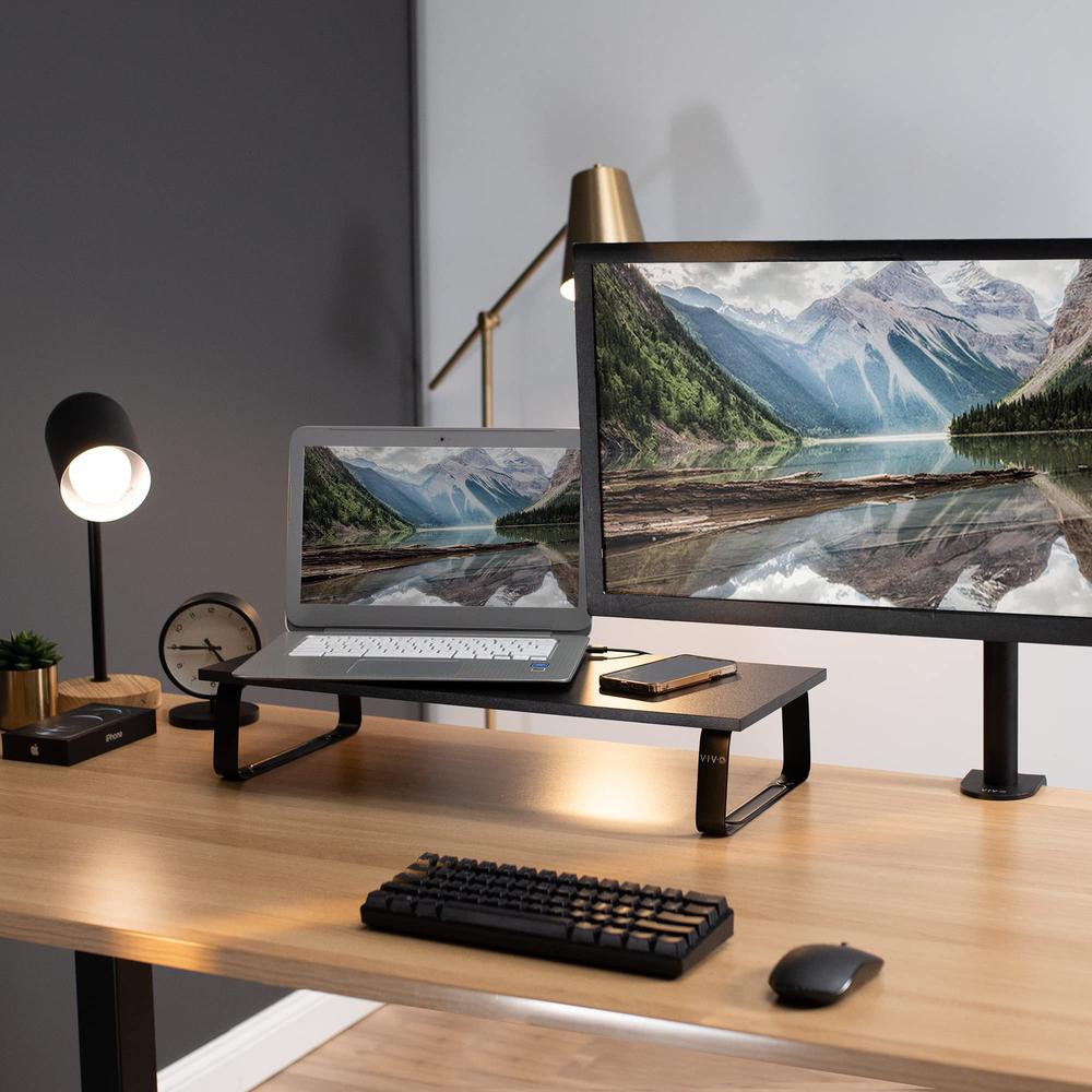 24 inch Monitor Stand, Wood & Steel Desktop Riser, Screen, Keyboard. Picture 9