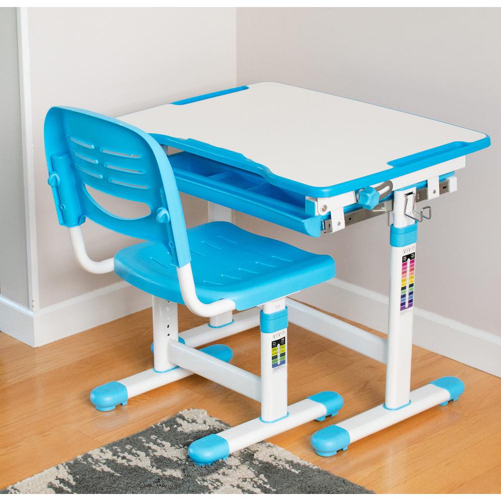 Blue Height Adjustable Childrens Desk and Chair Set. Picture 6